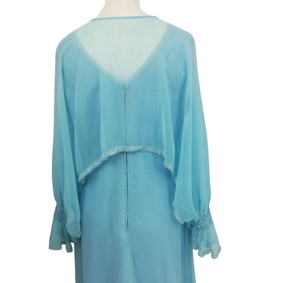 Vintage Bernie Bee Sport 70s Blue Lace Formal Party Dress Set Cape Size 14 M - Picture 16 of 16